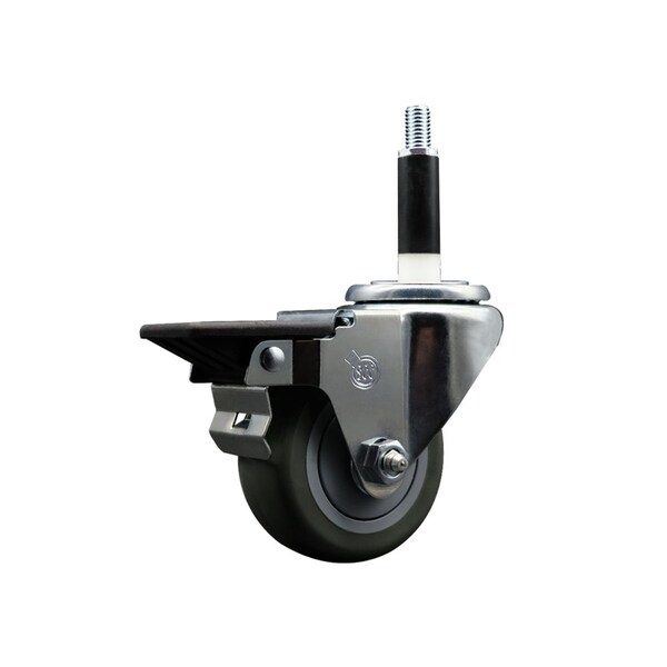 Service Caster 3'' Gray Poly Swivel 7/8'' Expanding Stem Caster with Brake SCC-EX20S314-PPUB-PLB-78 - main